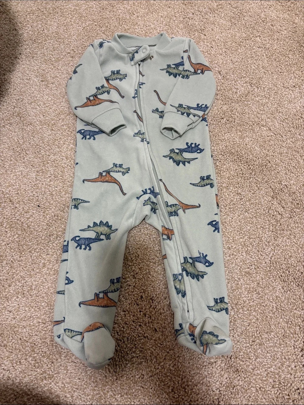 Carters Dino Print One-Piece Fleece Footed Pajamas - Sage Green